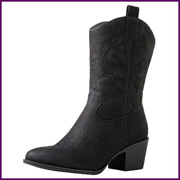 Square Toe Cowboy Boots Women's Size 10M Low Heel Vegan Leather